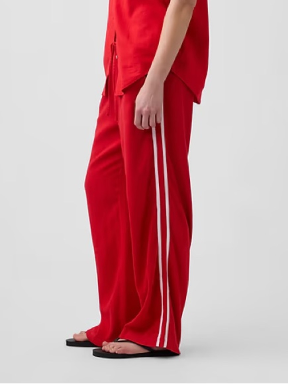 Linen-Blend Stripe Wide Leg Pants